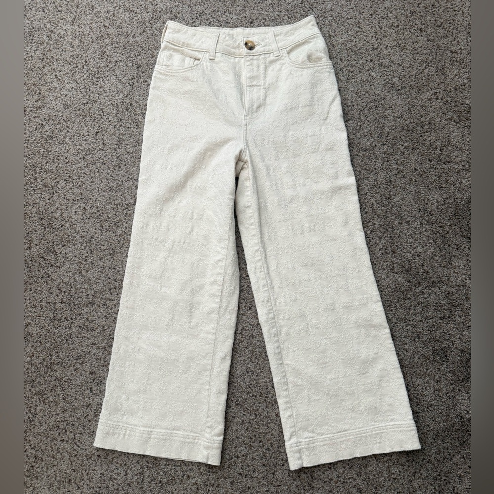 Althropologie Pilcro The Skipper Cream Textured High-Rise Cropped Pants